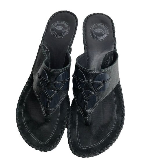 NURTURE BLACK LEATHER HEEL SLIP ON SANDALS size 8M‎ - Picture 1 of 9